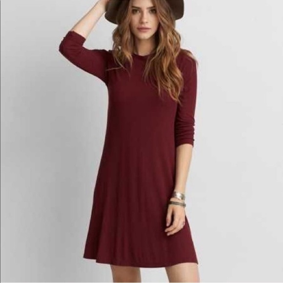 American Eagle Outfitters Dresses & Skirts - American Eagle Dress Burgundy Soft Swing Knit Mock Neck